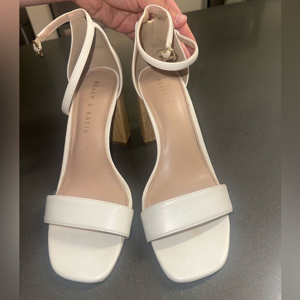 Kelly & Katie White Heeled Sandals with Ankle Strap